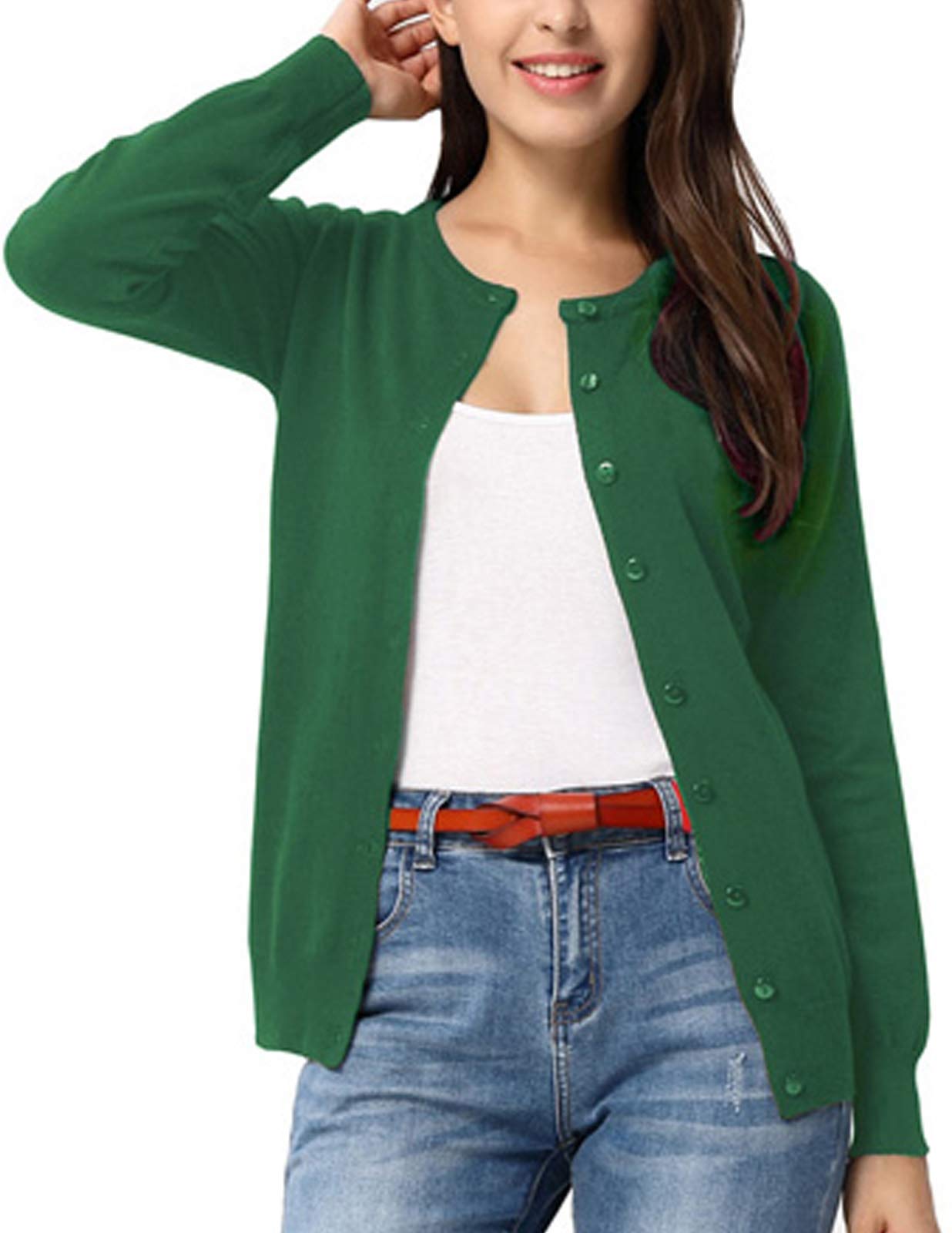 GRACE KARIN Cardigan en tricot à manches longues et col ras du cou pour femme