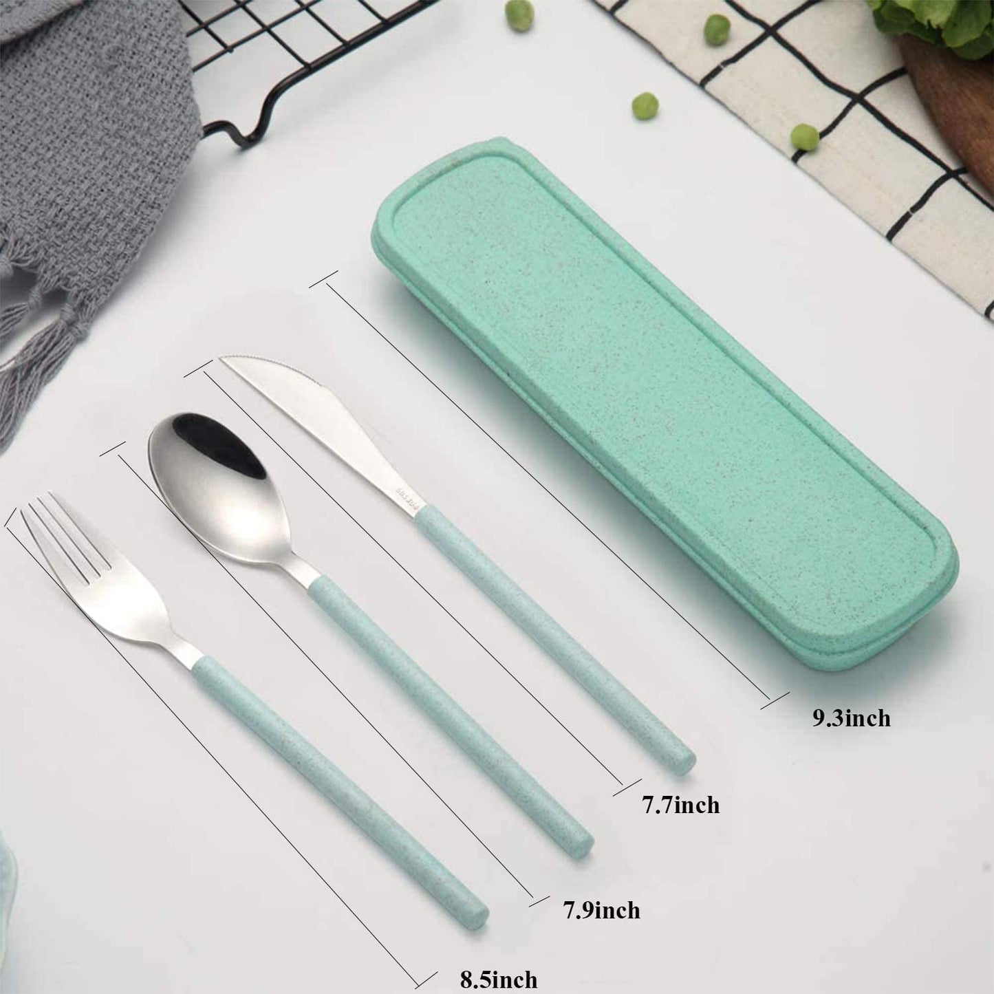Portable Travel Utensils Set, 18/8 Stainless Steel 3 PCS Cutlery Set Including Knife Fork and Spoon, Reusable Travel Silverware Set with Case for Lunch Box Camping School Office