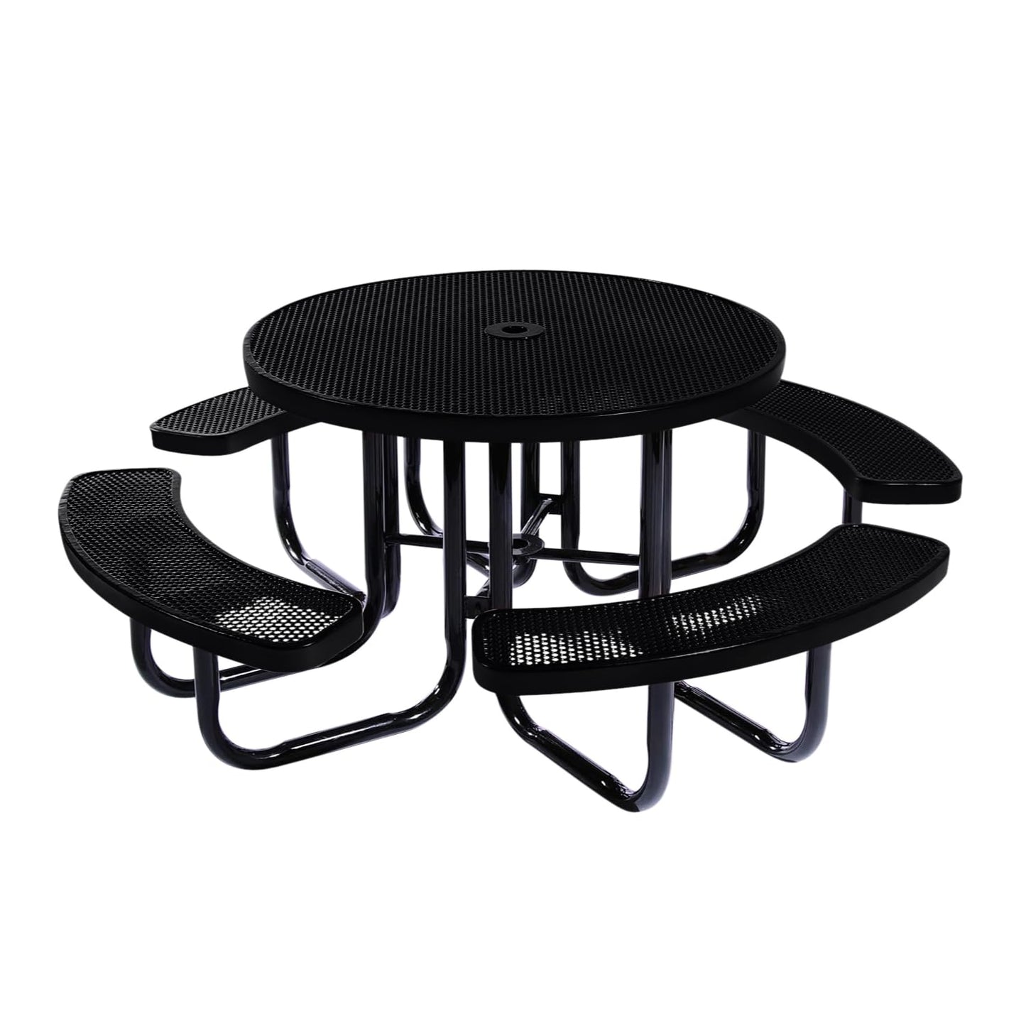 Table de pique-nique d'extérieur portable et robuste avec trou pour parasol, mobilier d'extérieur en métal déployé de qualité commerciale, fabriqué en Amérique (plateau rond de 46 po, bleu clair) 