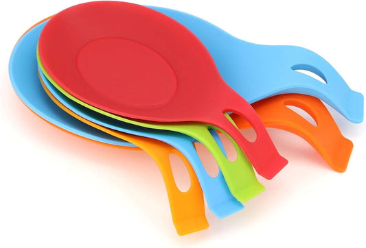 Lot de 6 repose-cuillères en silicone résistant à la chaleur pour ustensiles de cuisine, louche, cuillère, support de spatule coloré (2 grandes et 4 petites tailles) 