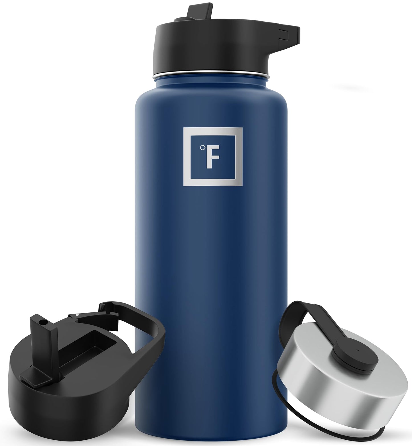 Bouteille d'hydratation de camping et de randonnée IRON °FLASK avec 3 couvercles - Bouteille d'eau en acier inoxydable, à double paroi et isolée sous vide - Anti-fuite et sans BPA (Dark Night, Straw - 32 oz) 