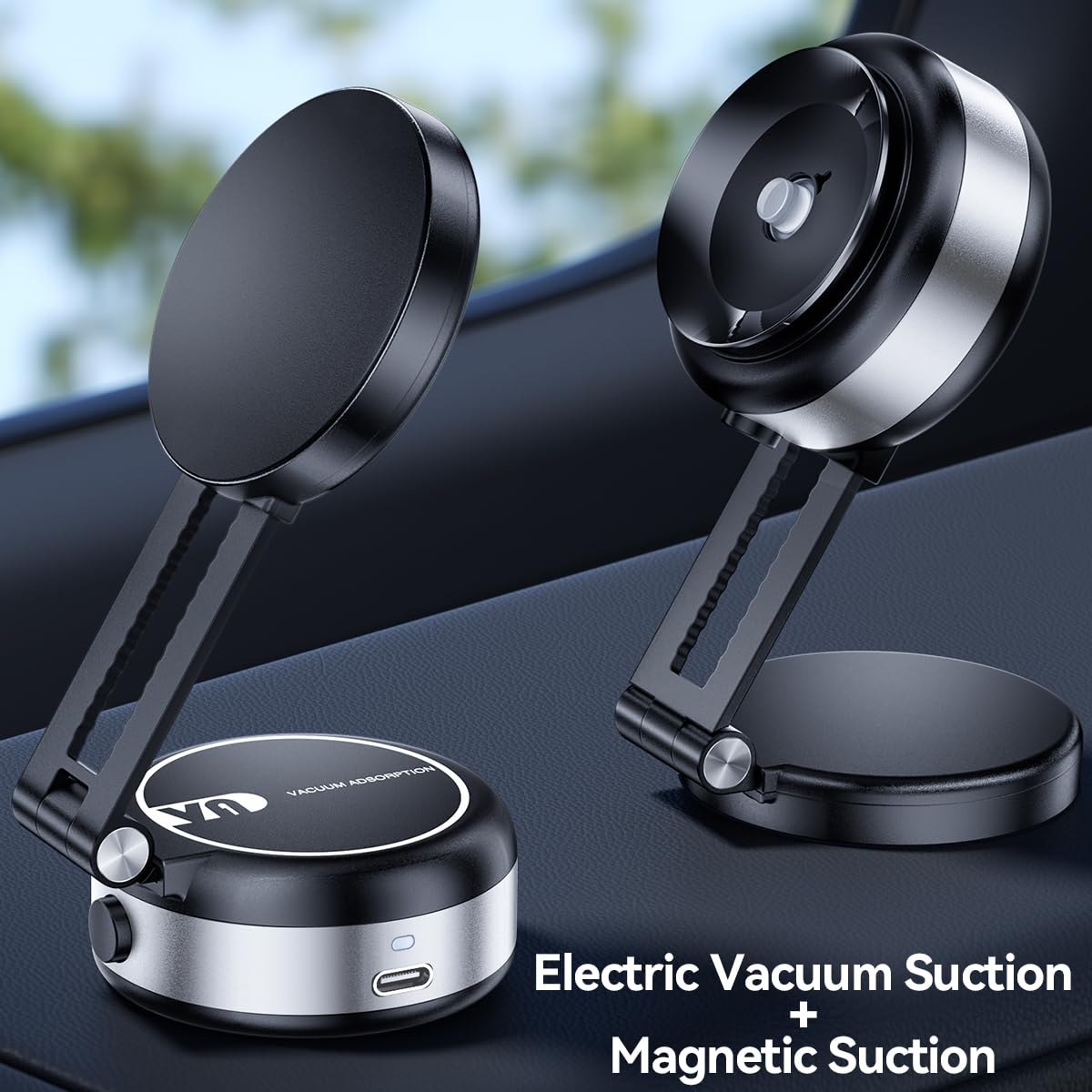 Vacuum Suction Magnetic Car Phone Holder, Adjustable Electric Magnetic Phone Holder Mount for Car, Foldable Strong Suction Car Holder Mount for iPhone16/15/14/13/12,Shower/Car/Mirror(Not Charge Phone)