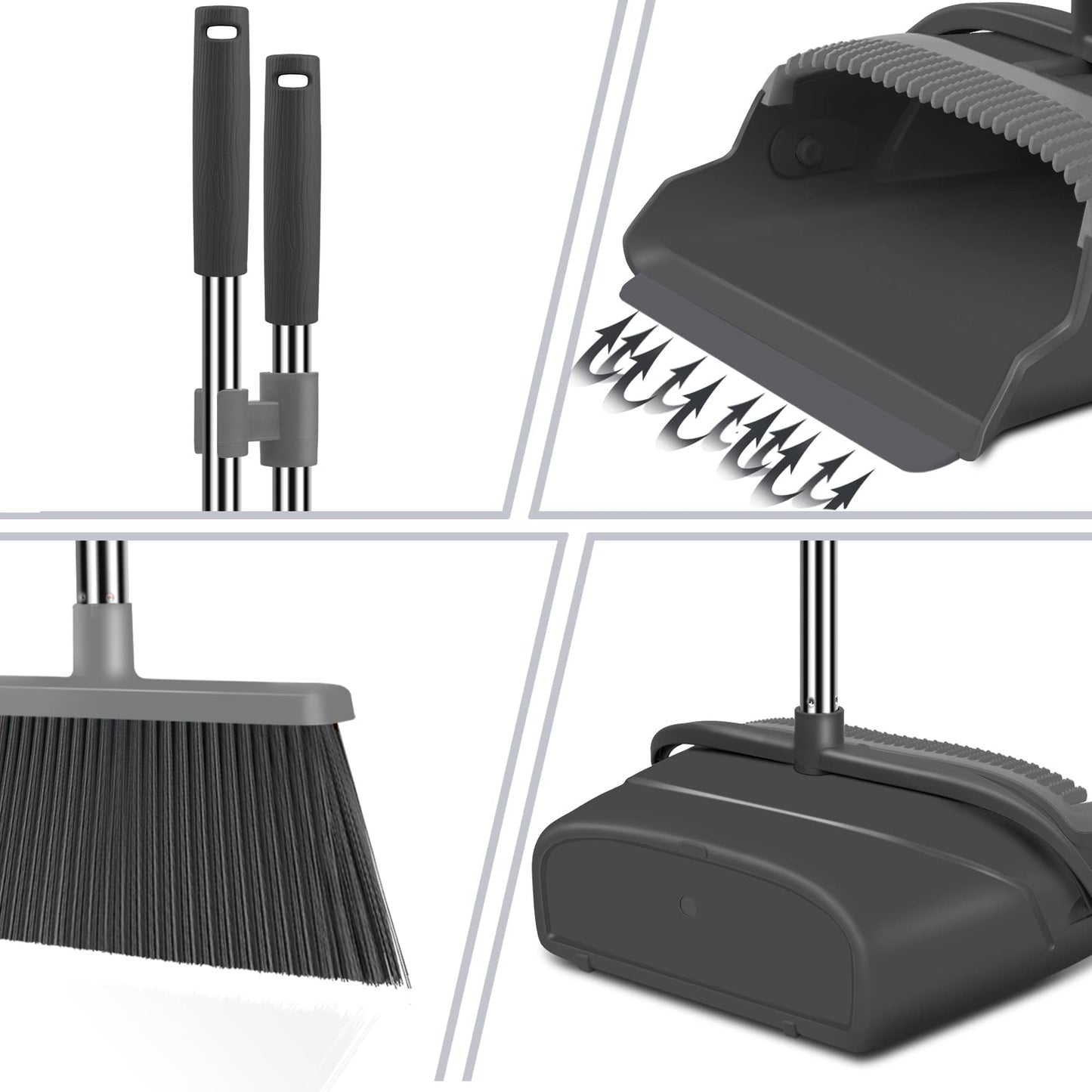 kelamayi Broom and Dustpan Set for Home, Stand Up Broom and Dustpan Combo for Office, Indoor&Outdoor Sweeping (Black&Red)