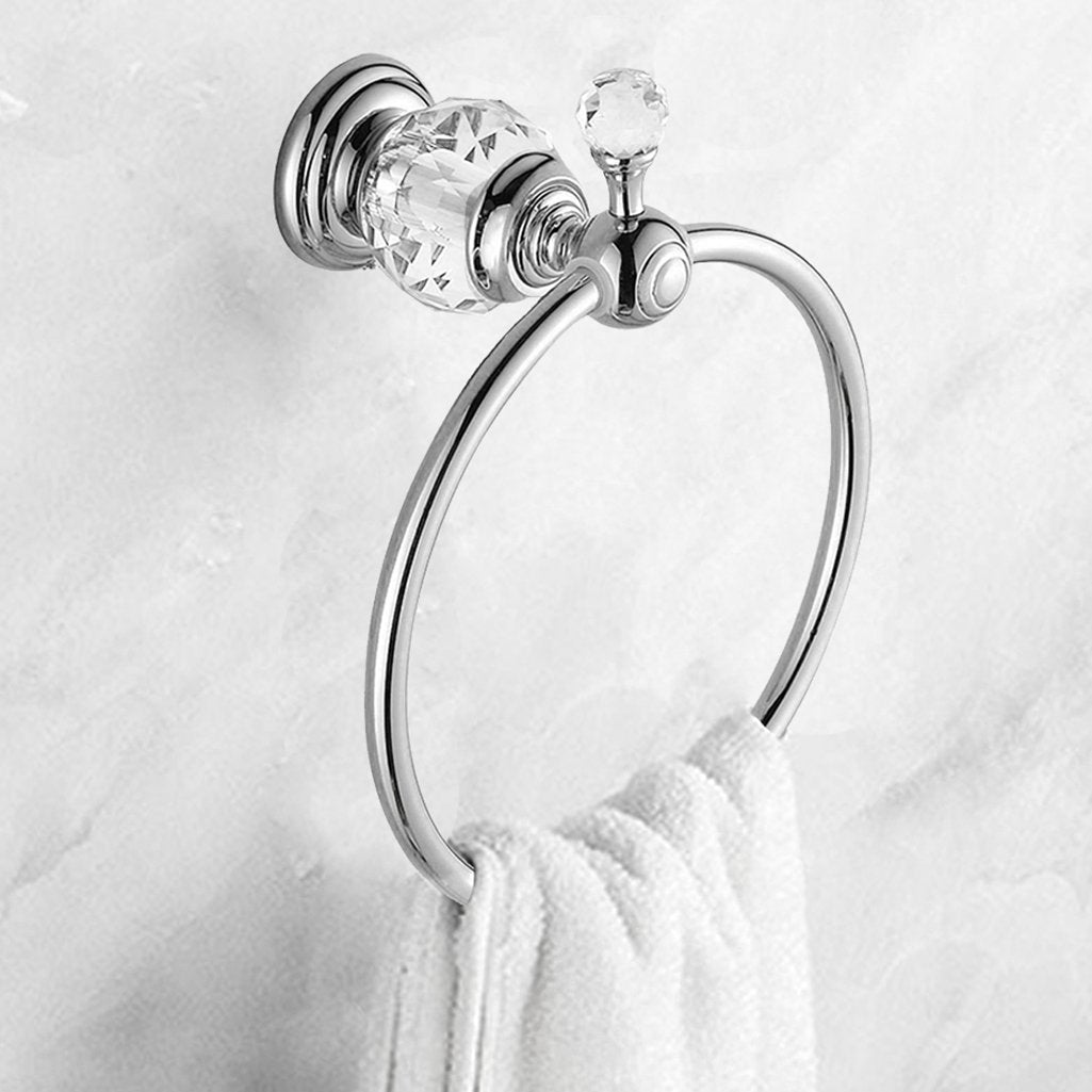 Crystal Series Brass Bathroom Hand Towel Ring, Polished Chrome