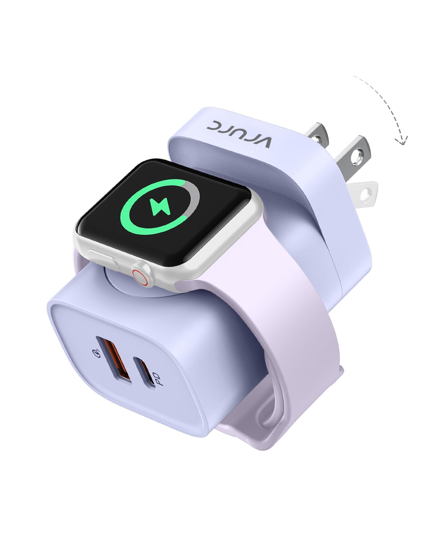 VRURC für Apple Watch-Ladegerät, PD 20 W 3-in-1-Schnellladeblock mit magnetischem kabellosem Laden und zwei Anschlüssen, faltbarer Stecker USB C-Wandladegerät für iPhone 15 14 13, Android, Tablets usw. - Schwarz 