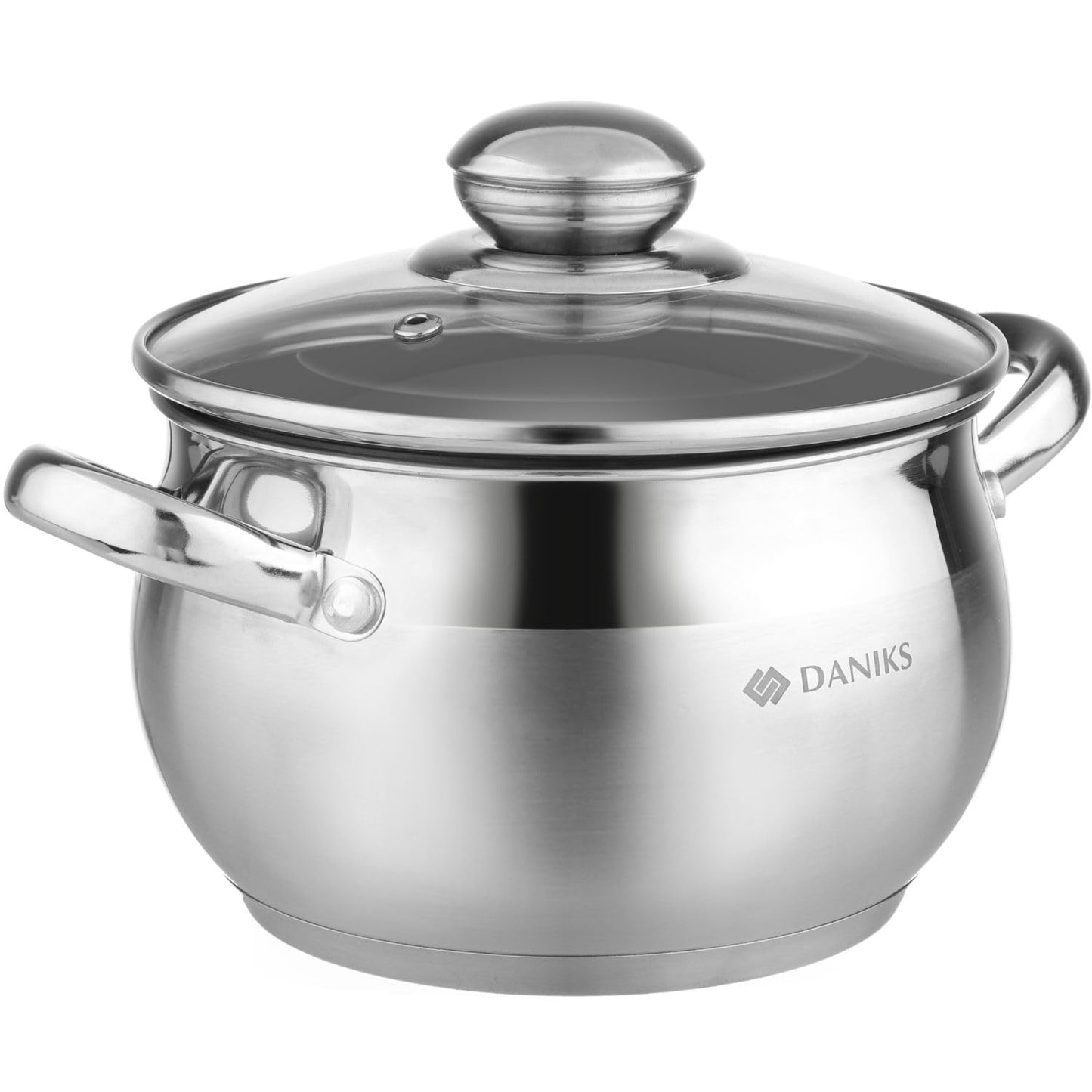 Daniks Classic Stainless Steel Kitchen Induction Pot Cookware Set | 12-Piece | Dishwasher Safe Pots with Lid | Saucepan + Frying Pan + Pots | Measuring Scale | Silver