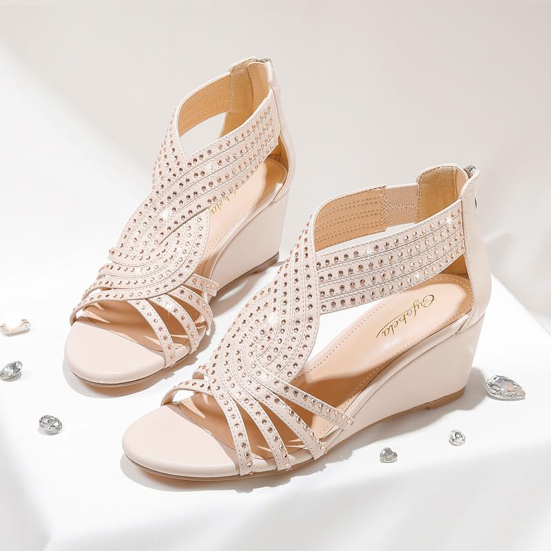 Women Wedge Sandals Sparkly Rhinestone Open Toe Fashion Dressy Sandals Evening Wedding Prom Shoes