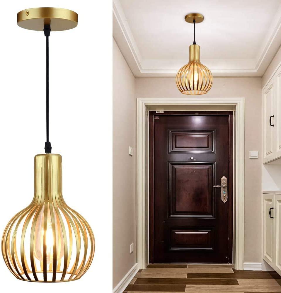 DLLT Gold Pendant Ceiling Lights Fixtures, Classic Pendant Lamp, E26 Industrial Metal Hanging Pendant Led Lighting for Kitchen, Bedroom, Dining Room, Hallway, Loft, Restaurant, Bar, Entryway