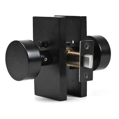 Privacy Door Knob with Reversible Keyless Push Lock, Modern Rectangular Long Plate Interior Door Lock