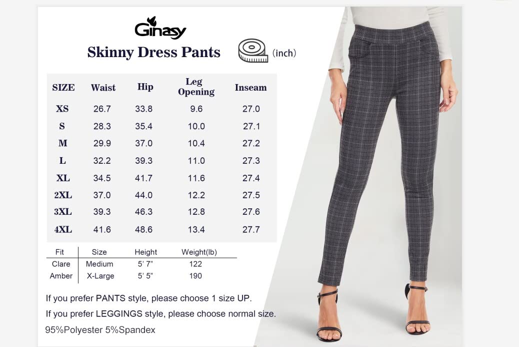 Ginasy Dress Pants for Women Business Casual Stretch Pull On Work Office Dressy Leggings Skinny Trousers with Pockets