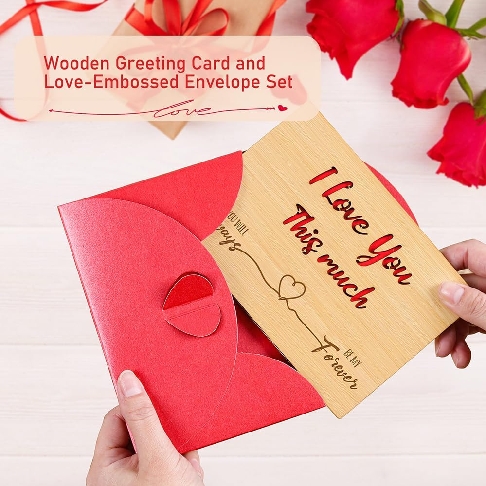 Wooden Valentines Day Card for Her Him, Romantic Wood Happy Valentines Day Gifts for Husband Wife Girlfriend Boyfriend, Wooden Valentine Greeting Card