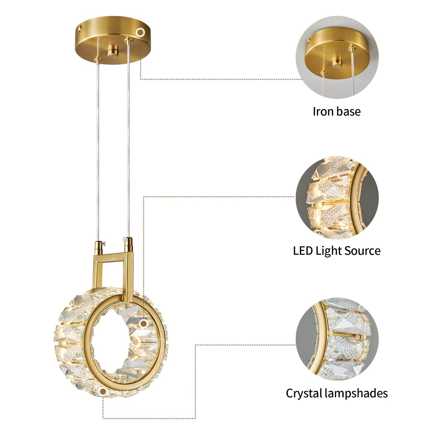 Mini-Leuchte für Kücheninseln, moderne LED-Pendelleuchte aus Kristall, rechteckiger Kronleuchter in Gold für Esszimmer, Wohnzimmer, Küche, Schlafzimmer, Bar (1 Stück) 