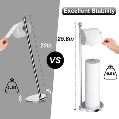 Weighted Freestanding Toilet Paper Holder – Metal Bathroom Stand with Crystal Accent