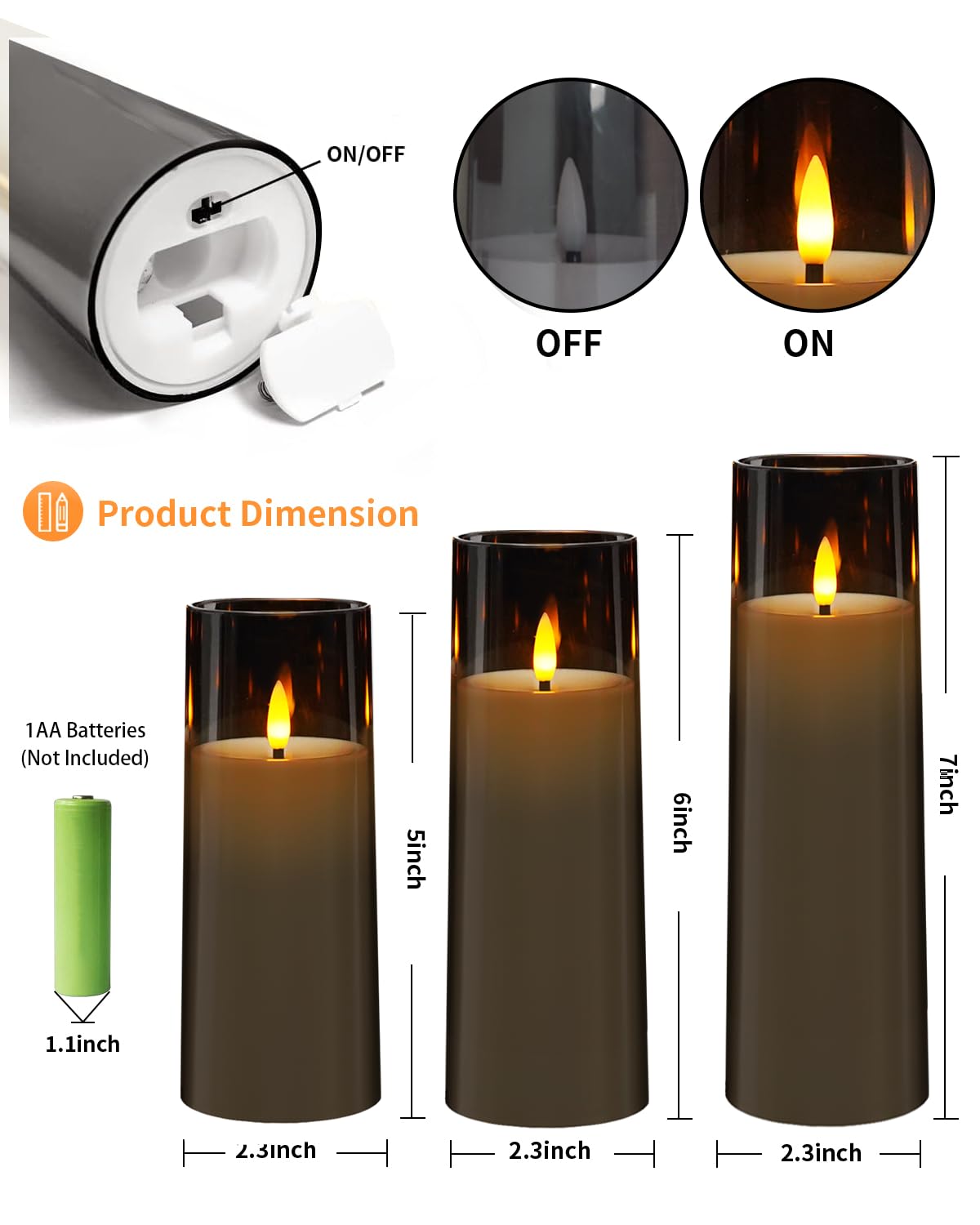 Flickering Flameless Candles Battery Operated with Remote and 2/4/6/8 H Timer Plexiglass Led Pillar Candles Pack of 9 (D2.3"xH 5"6"7")with Realistic Moving Wick Candles for Home Decor(White)