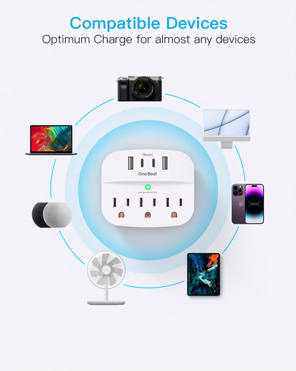 2-Pack Surge Protector Outlet Extender – 3 AC Outlets, 4 USB Ports (2 USB-C) – 490J Multi Plug Splitter, ETL Listed (Black)
