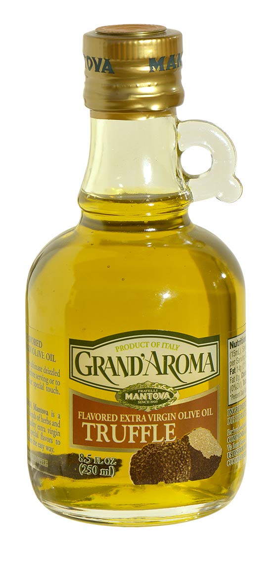 Huiles d'olive extra vierges aromatisées Mantova Grand'Aroma, coffret cadeau varié, fabriquées en Italie, pressées à froid, 100 % naturelles, bonnes pour le cœur, pour griller, faire des barbecues, fumer et cuisiner, 250 ml (lot de 4) 