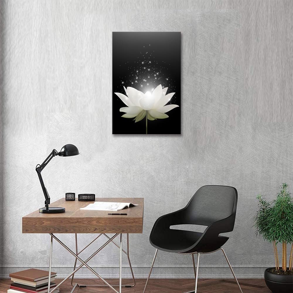 Impressions sur toile Art Lotus Floral Pictures Art mural pour décoration de bureau zen Affiche de méditation Peinture d'art moderne encadrée prête à accrocher (12x16 pouces) 