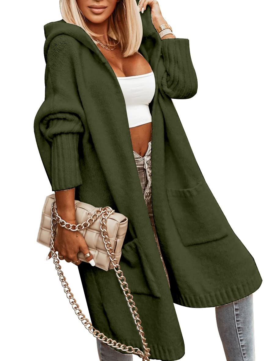 Aoysky Womens Long Cardigans Cable Knitted Open Front Oversized Hooded Outerwear Sweater Coat