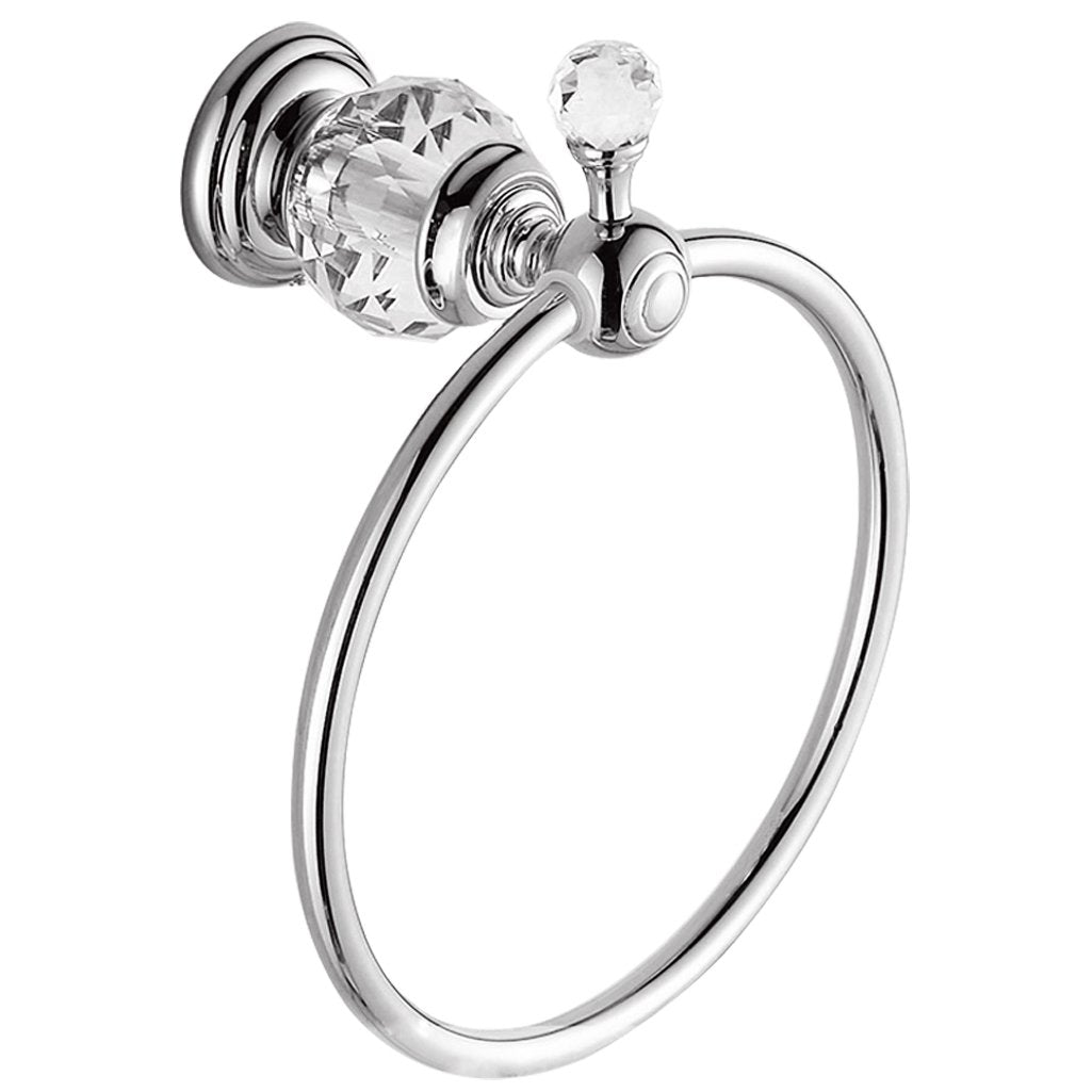 Crystal Series Brass Bathroom Hand Towel Ring, Polished Chrome