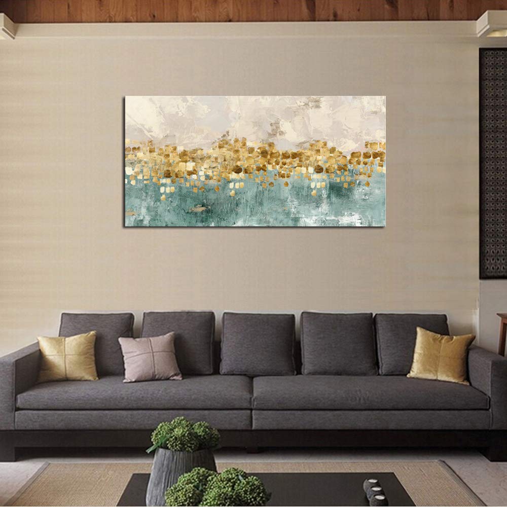 DZL Art A74675 Goldfarbenes abstraktes Gemälde, modernes Dekor, Wandkunst, goldene Leinwand, graues Gemälde, zeitgenössisches Dekor, graue abstrakte Leinwand, Wohnzimmer-Kunstgemälde 