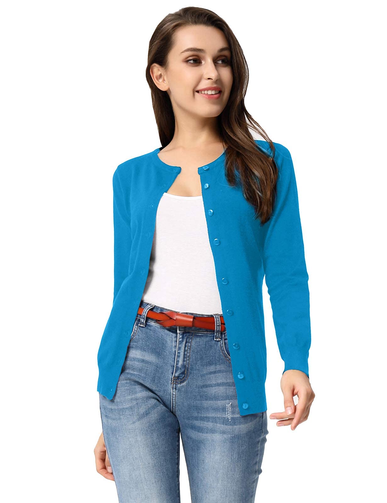 GRACE KARIN Cardigan en tricot à manches longues et col ras du cou pour femme