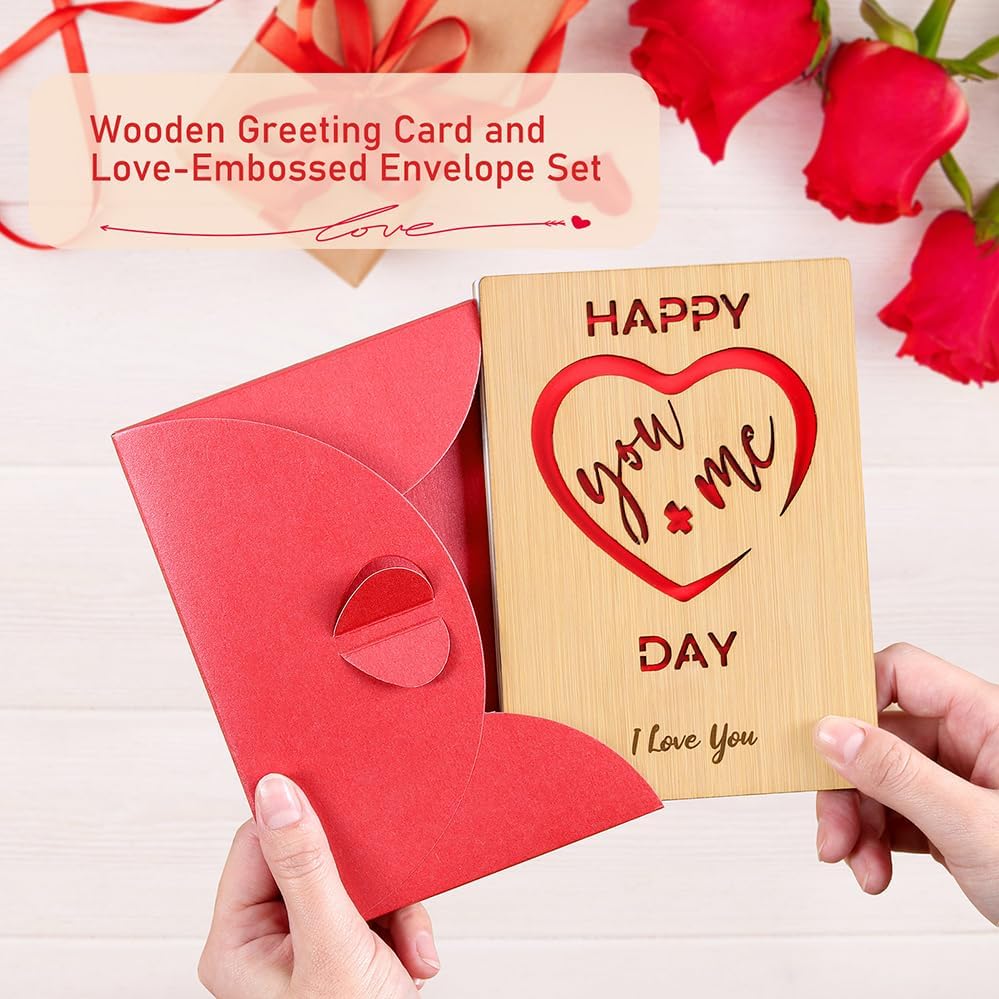 Wooden Valentines Day Card for Her Him, Romantic Wood Happy Valentines Day Gifts for Husband Wife Girlfriend Boyfriend, Wooden Valentine Greeting Card