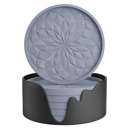 Silicone Coasters with Holder – 6-Pack, Thickened Non-Slip Deep Tray Drink Coasters