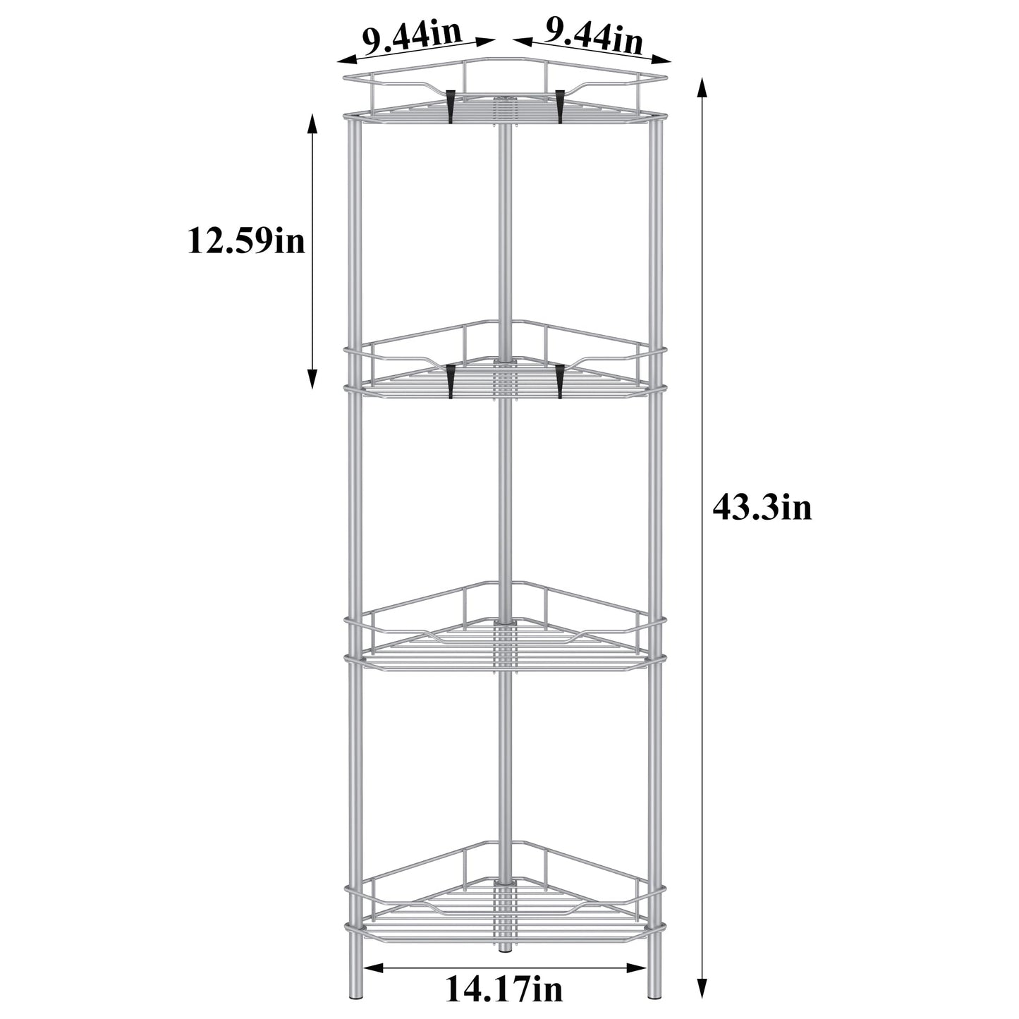 4 Tier Floor Standing Corner Shower Caddy Organizer Shelf with Hooks