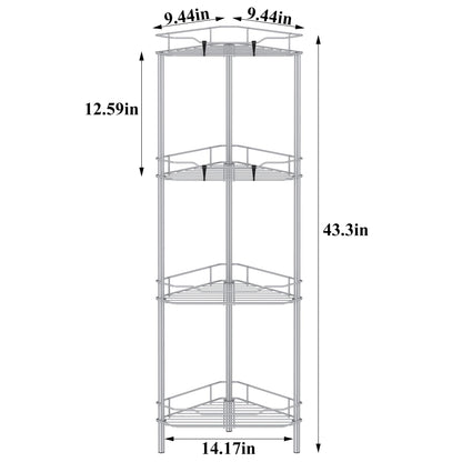 4 Tier Floor Standing Corner Shower Caddy Organizer Shelf with Hooks