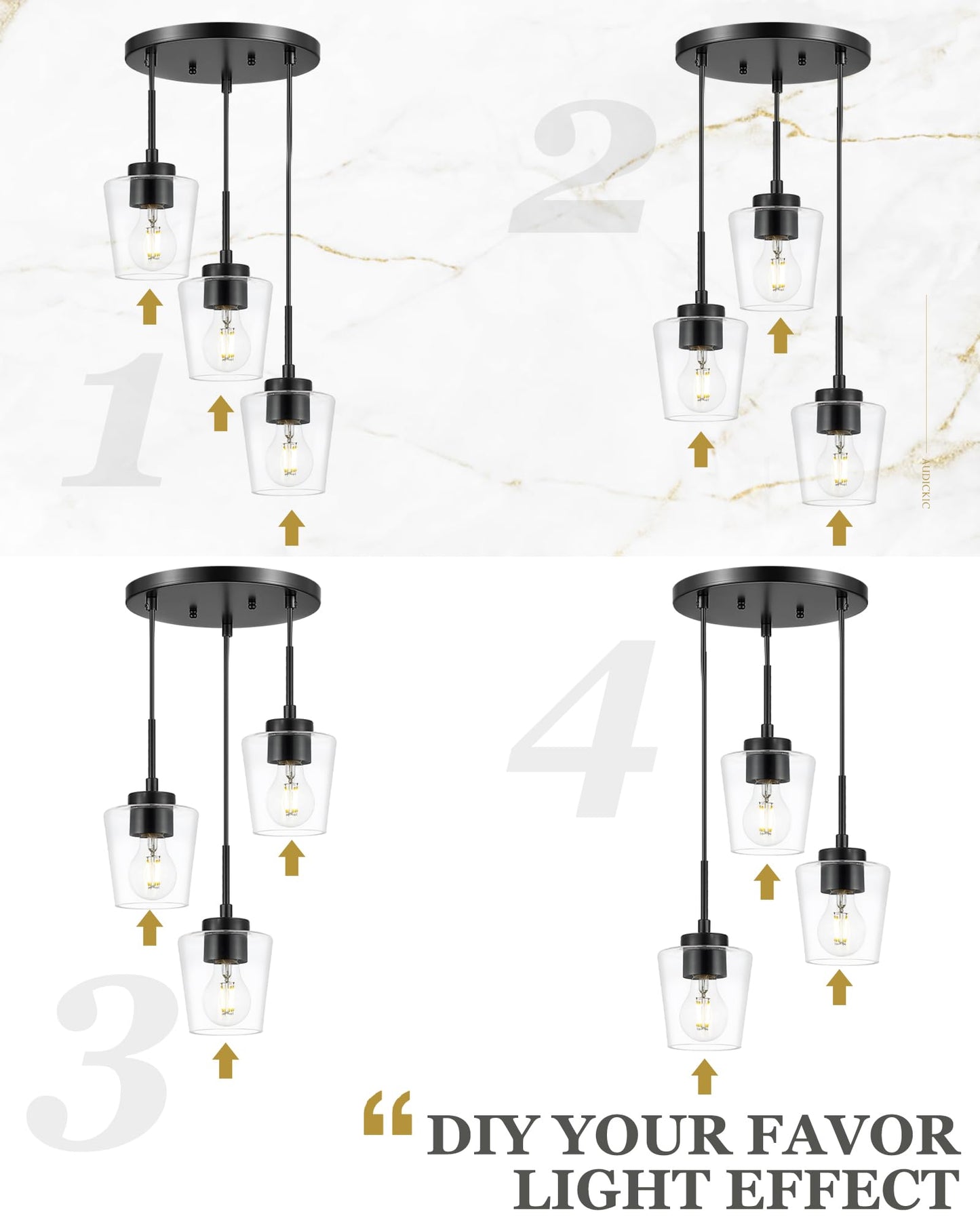 3-Light Pendant Light Fixtures, Brushed Gold Dining Room Light Fixture Over Table, Adjustable Kitchen Island Lighting with Milk White Glass, Farmhouse Hanging Light Fixture, AD-22004-3P-GD