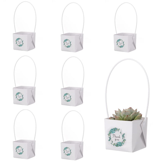 NITHECON 40pcs Thank You Succulents Wraps [NOT Include Plants and Pots]-[Fits 2 Inch Pots] Succulent Gift Wraps bags Decoration Sleeve Succulent for Wedding Baby Shower Favors Ideas,White