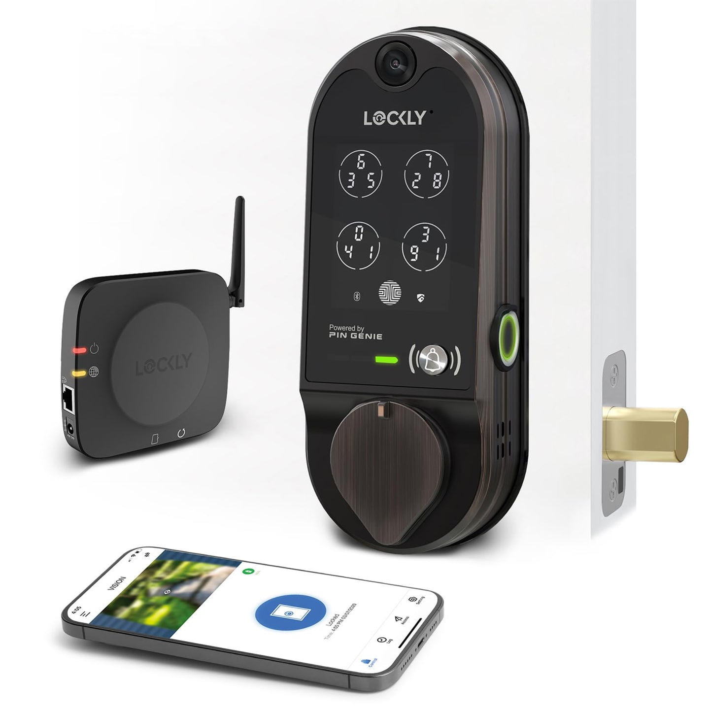 Lockly Vision Smart Lock, HD-Video-Türklingel, Smart-Schlösser für die Haustür, Türschloss mit Fingerabdruck, Touchscreen-Tastatur, App-Steuerung, keine monatliche Gebühr, automatische Sperre – Satin-Nickel 