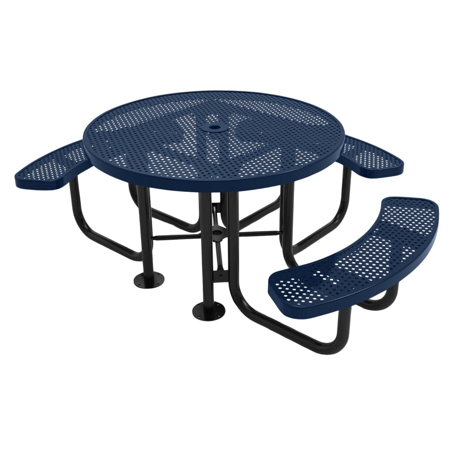 Coated Outdoor Furniture Heavy-Duty Portable Outdoor Picnic Table with Umbrella Hole, Expanded Metal Commercial-Grade Patio Dining Furniture Made in America (46" Round Top, Light Blue)