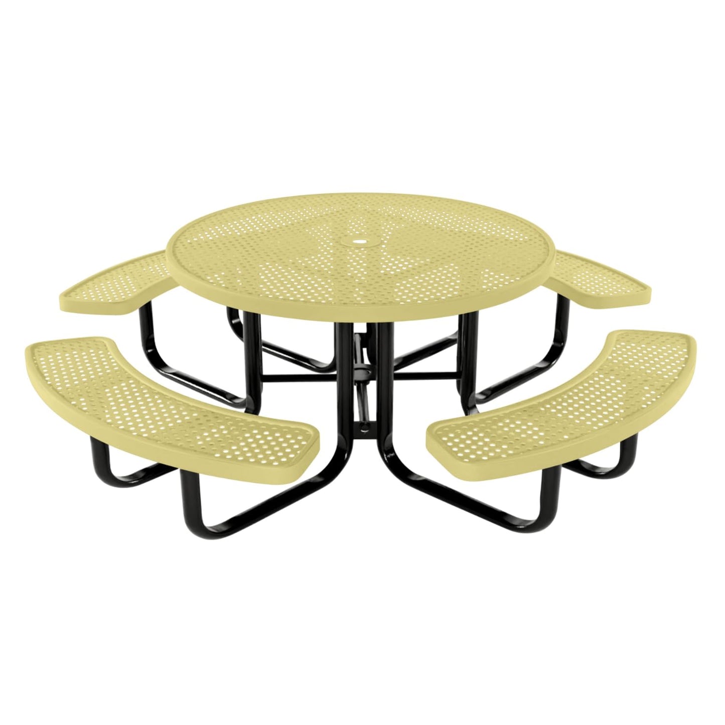 Table de pique-nique d'extérieur portable et robuste avec trou pour parasol, mobilier d'extérieur en métal déployé de qualité commerciale, fabriqué en Amérique (plateau rond de 46 po, bleu clair) 