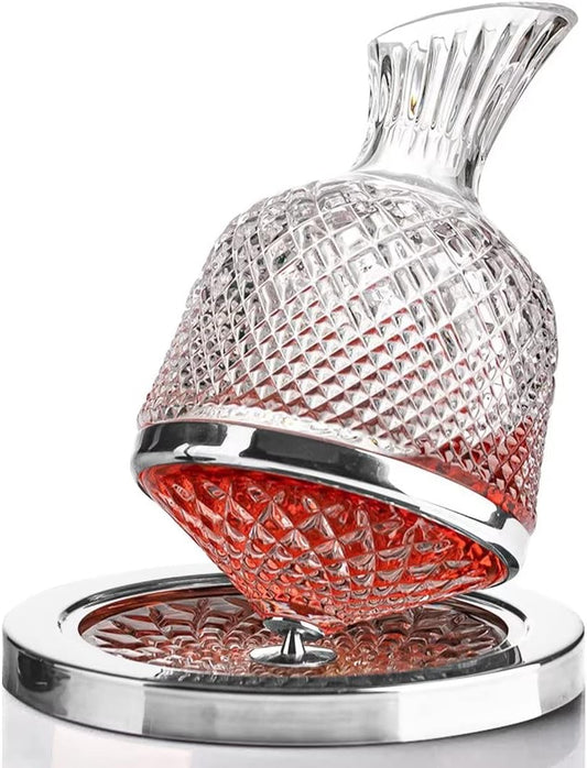 Red Wine Decanter Set 360 Rotation,Thickened Crystal-Glass-Bottle Body+Crystal Glass Stainless Steel Base, 1500ML For Wedding Gifts Wine Lovers - Silver1