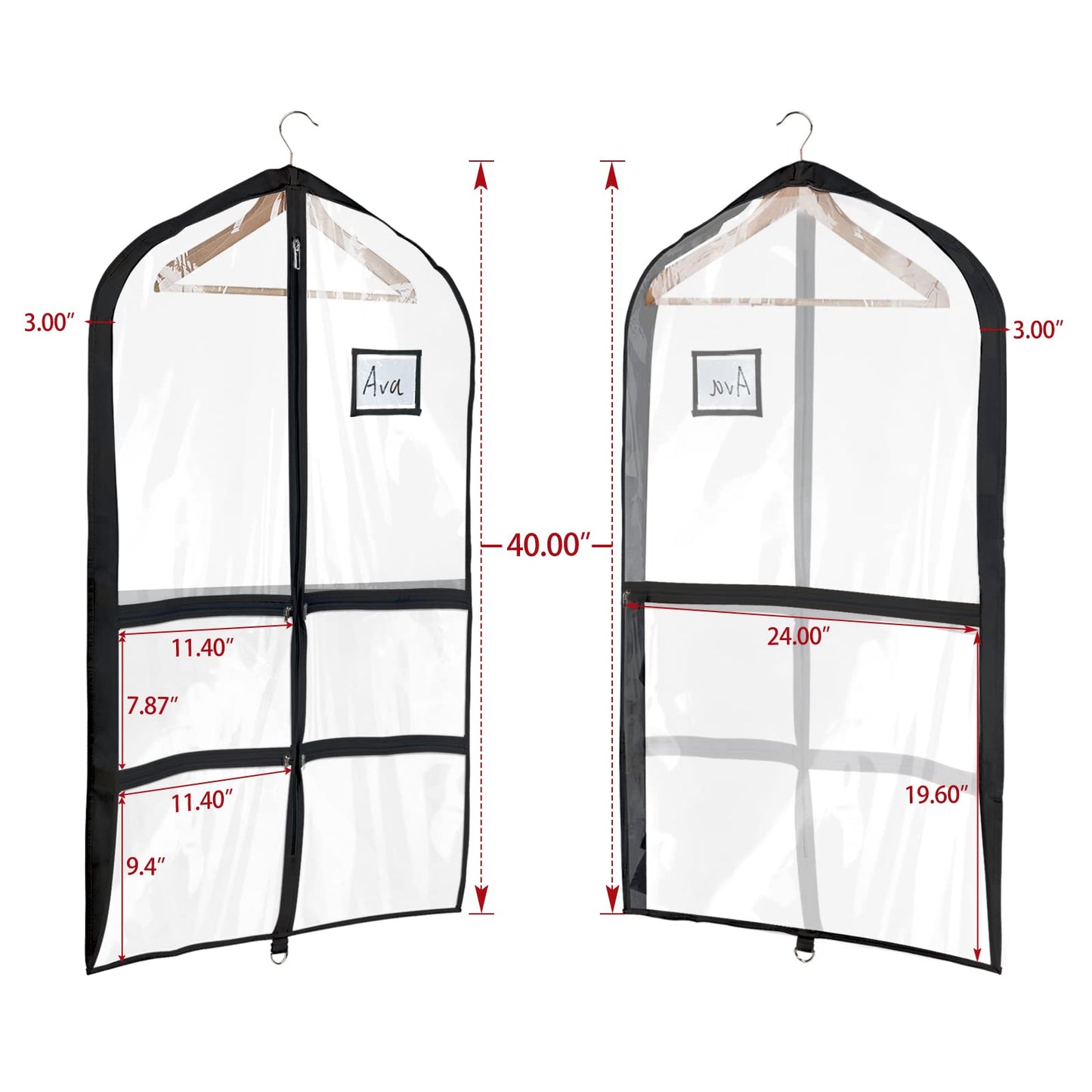 Univivi Clear PVC Dance Costume Bags (3 Pack) Garment Bag 40 Inch for Dance Competitions, with 4 Medium Clear Zipper Pockets and 1 Large Back Zippered Pocket [Upgraded Version]