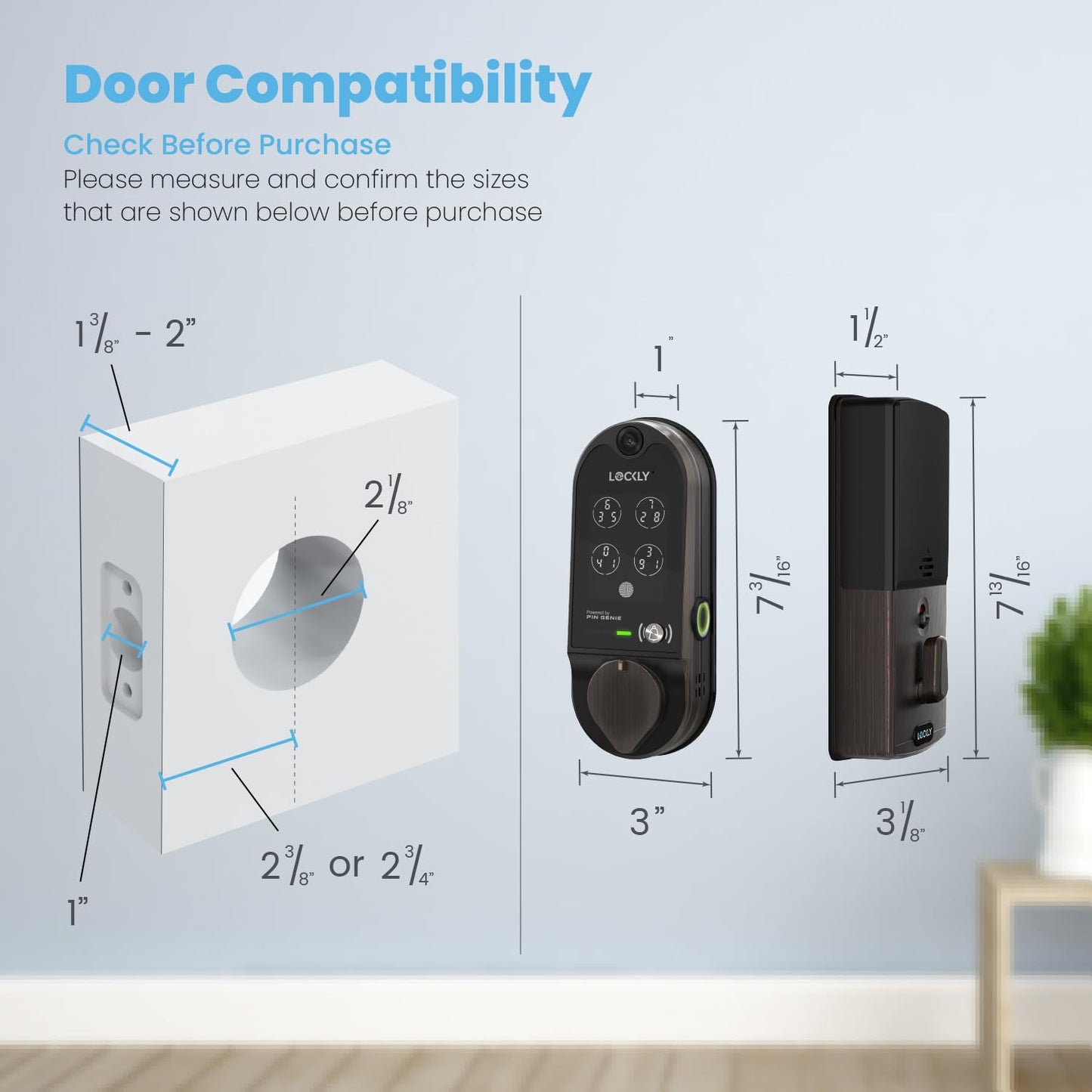 Serrure intelligente Lockly Vision, sonnette vidéo HD, serrures intelligentes pour porte d'entrée, serrure de porte à empreinte digitale, clavier à écran tactile, contrôle par application, sans frais mensuels, verrouillage automatique - Nickel satiné 