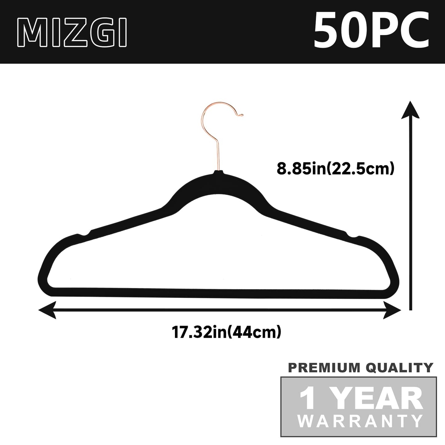 MIZGI Premium Velvet Hangers (30 Pack) Heavy Duty- Non Slip - Velvet Suit Hangers Black - Copper/Rose Gold Hooks,Space Saving Clothes Hangers (Black)