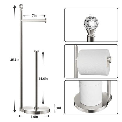 Weighted Freestanding Toilet Paper Holder – Metal Bathroom Stand with Crystal Accent