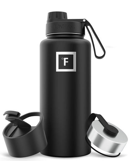 IRON °FLASK 32 oz Stainless Steel Water Bottle – Vacuum Insulated, Leak-Proof, BPA-Free, with 3 Lids (Straw Included)