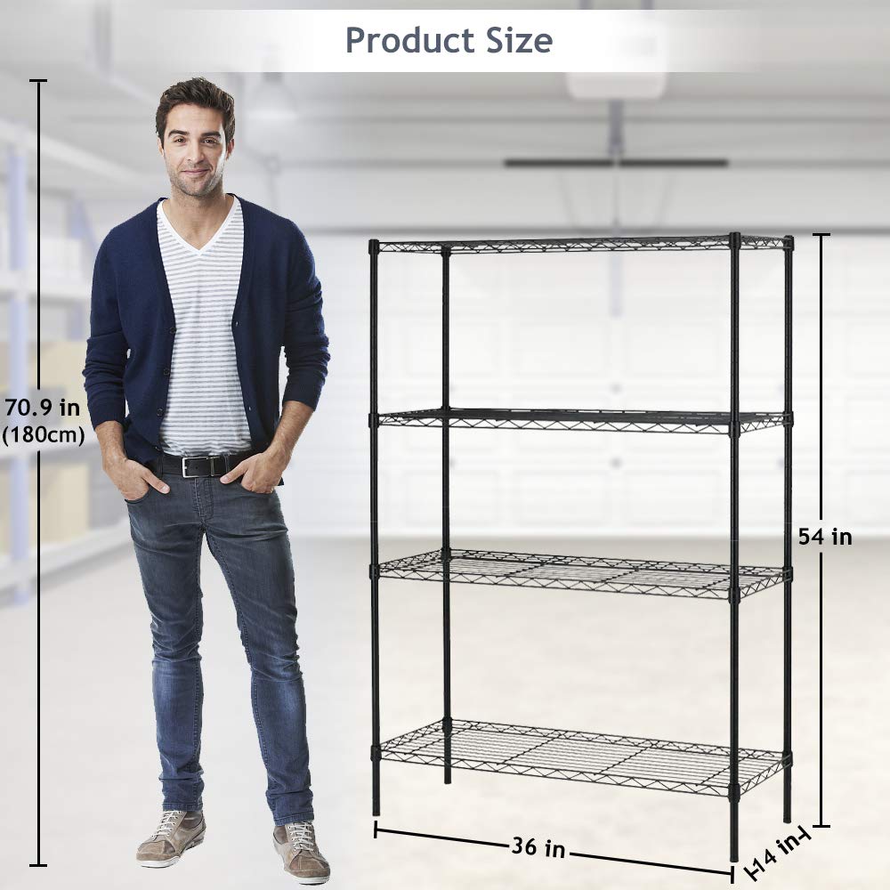 Étagères de rangement en métal robustes et réglables à 5 niveaux, capacité de 250 par étagère, étagère métallique de 36" x 14" x 72" pour garde-manger de garage, noir