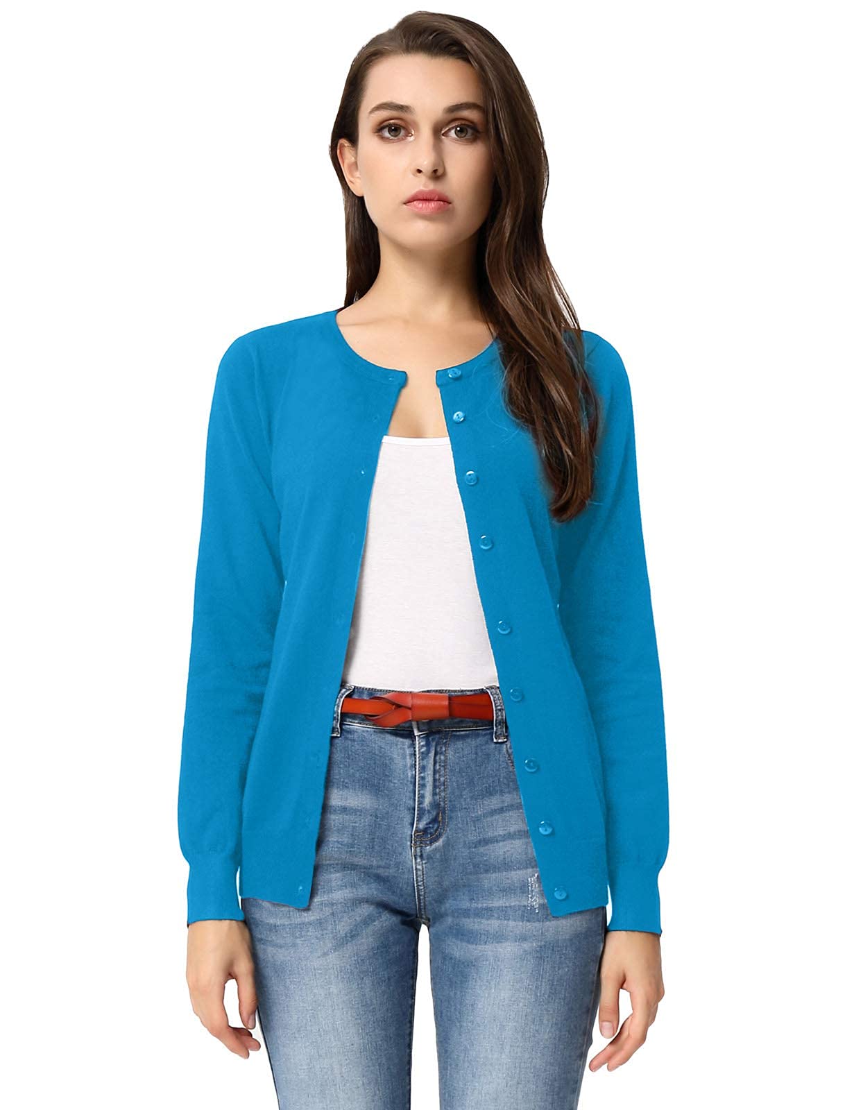 GRACE KARIN Cardigan en tricot à manches longues et col ras du cou pour femme