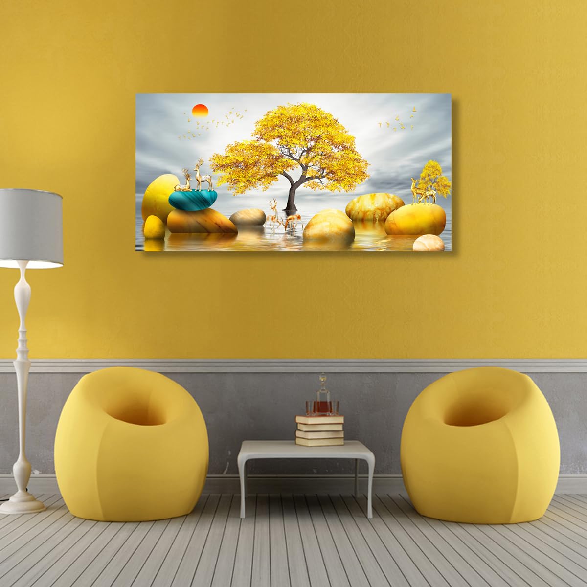 Golden Lotus Pictures Canvas Wall Art for Living room Office Bedroom Wall Decor,Flowers Wall Art Print Paintings Modern Abstract Oil Painting Artwork Waterproof Ready to Hang-20x40inch