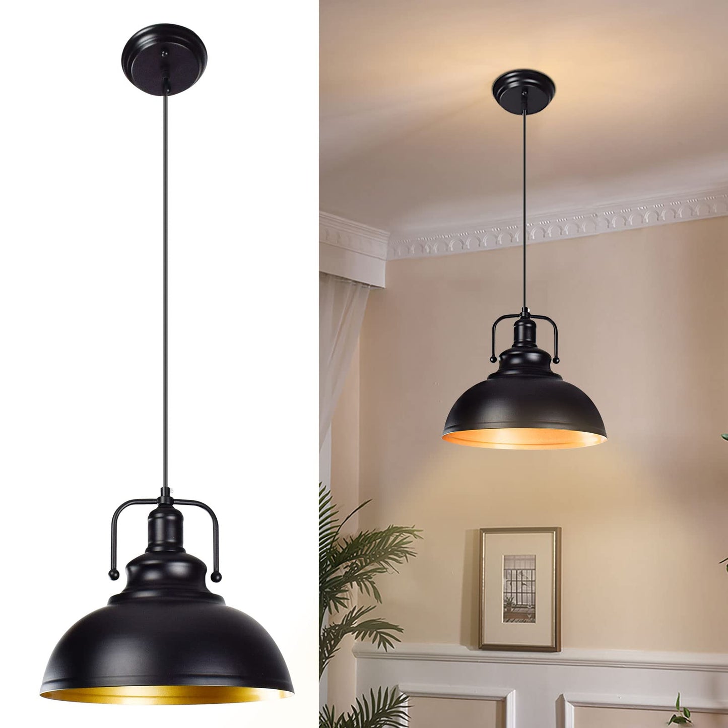 DLLT Goldene Pendelleuchten, klassische Pendellampe, E26 industrielle Metall-Hänge-LED-Pendelleuchte für Küche, Schlafzimmer, Esszimmer, Flur, Loft, Restaurant, Bar, Eingangsbereich 