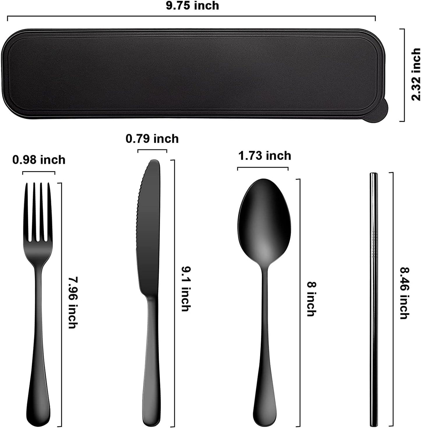 Portable Travel Utensils Set, 18/8 Stainless Steel 3 PCS Cutlery Set Including Knife Fork and Spoon, Reusable Travel Silverware Set with Case for Lunch Box Camping School Office