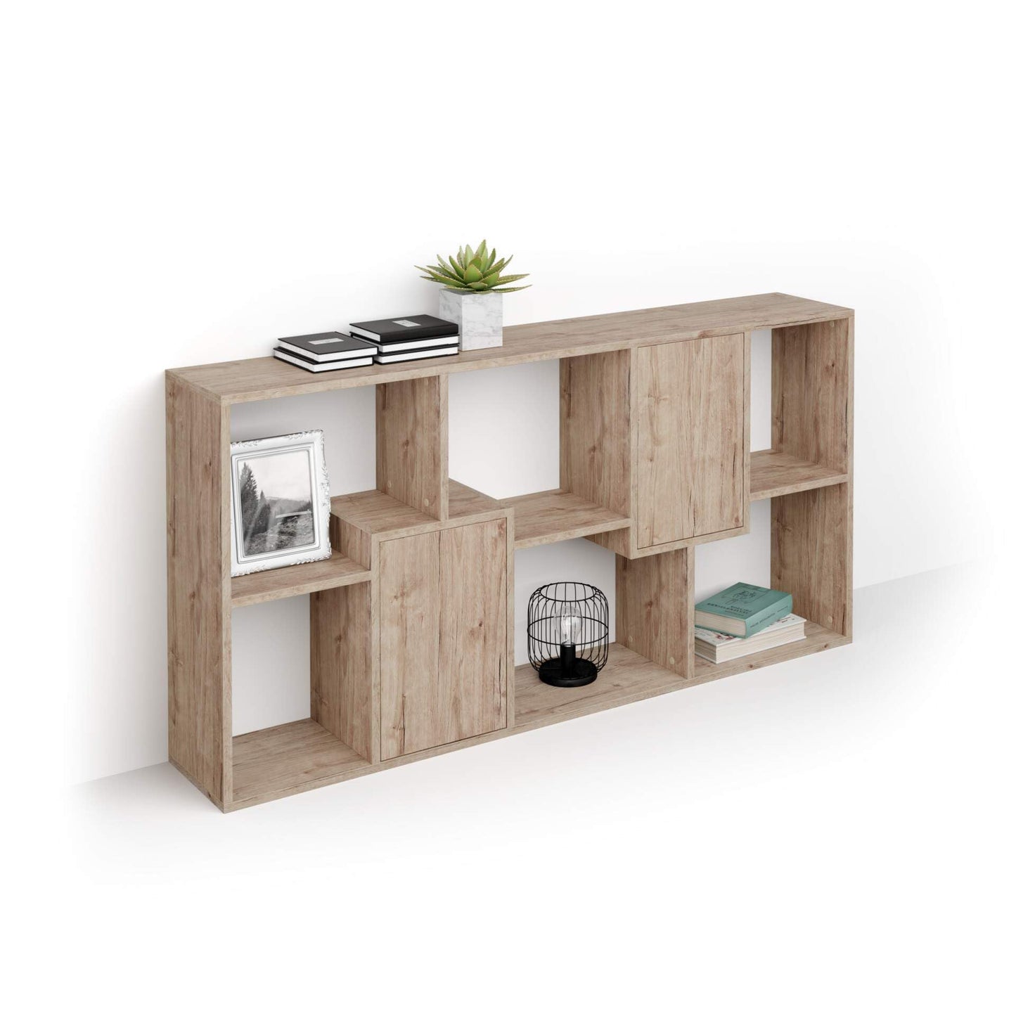 Mobili Fiver, Iacopo XS Bücherregal (63,31 x 31,5 Zoll), rustikale Eiche, Aufbewahrungsbücherregal, modernes Bücherregal für Wohnzimmer, Büro, italienische Möbel 