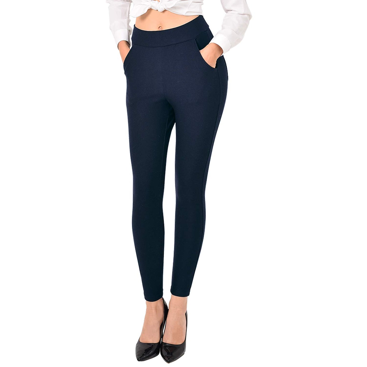 Ginasy Dress Pants for Women Business Casual Stretch Pull On Work Office Dressy Leggings Skinny Trousers with Pockets