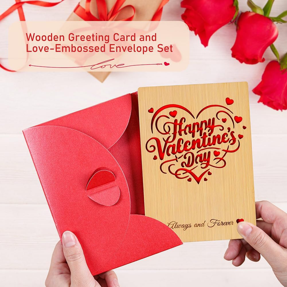 Wooden Valentines Day Card for Her Him, Romantic Wood Happy Valentines Day Gifts for Husband Wife Girlfriend Boyfriend, Wooden Valentine Greeting Card