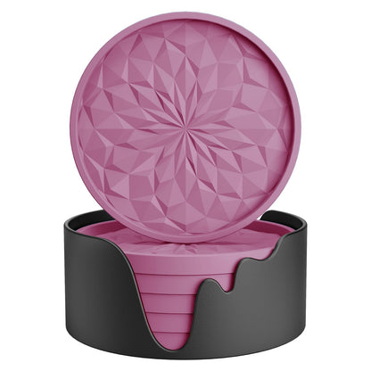 Silicone Coasters with Holder – 6-Pack, Thickened Non-Slip Deep Tray Drink Coasters