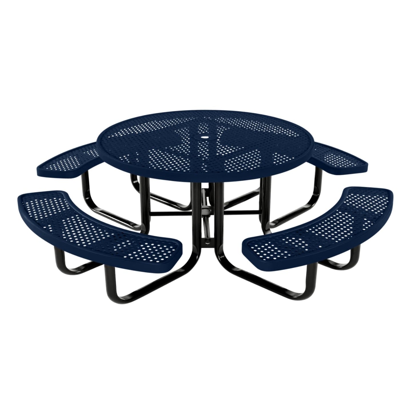 Coated Outdoor Furniture Heavy-Duty Portable Outdoor Picnic Table with Umbrella Hole, Expanded Metal Commercial-Grade Patio Dining Furniture Made in America (46" Round Top, Light Blue)